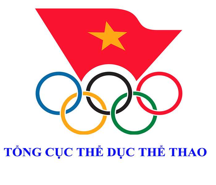Logo biểu trưng với 5 vòng tròn khép kín và cờ Tổ quốc phía trên